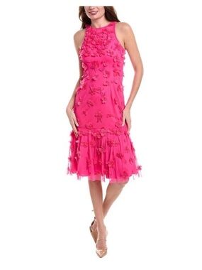 (SEND OFFERS) Aidan Mattox Womens  Floral Applique Embellished Midi Dress, Pink